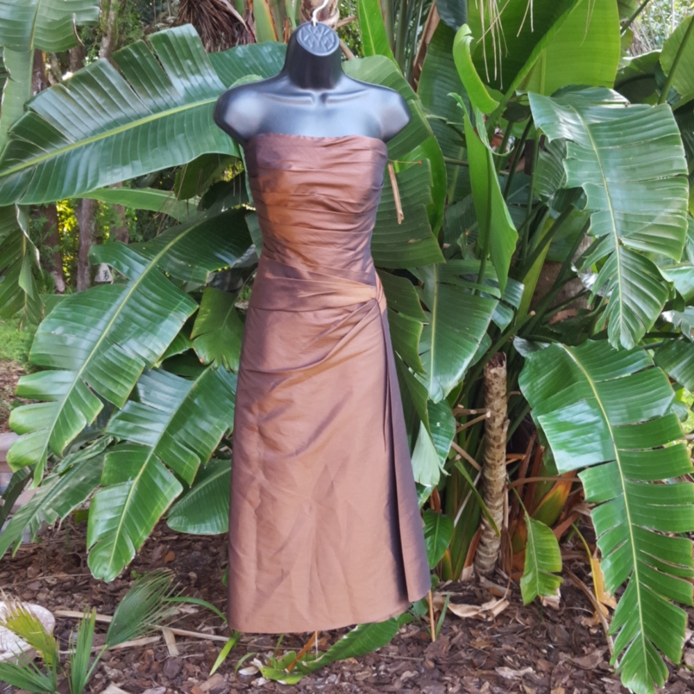 Metallic bronze strapless corset dress